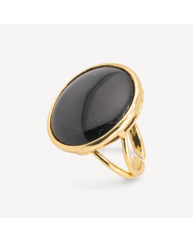 Anello Di Bronzo Con Pietra Naturale Incastonato Tondo Liscio 26mm Dorato Onice-ANELLI BRONZO CON PIETRE INCASTONATE | Worldofjewel.com