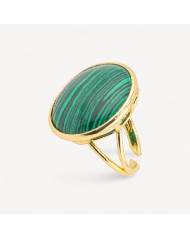 Anello Di Bronzo Con Pietra Naturale Incastonato Tondo Liscio 26mm Dorato Pasta Di Malachite-ANELLI BRONZO CON PIETRE INCASTONATE | Worldofjewel.com