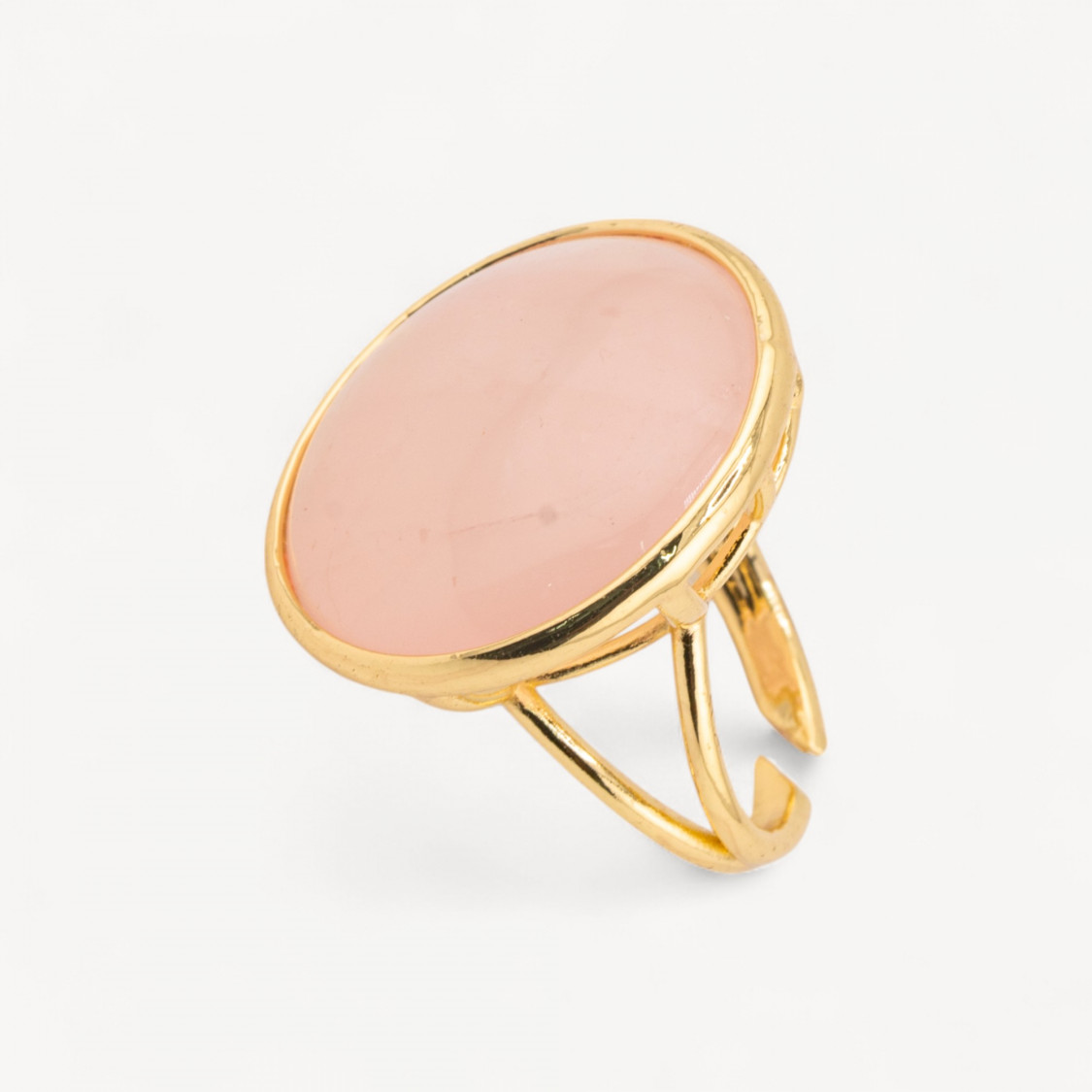 Anello Di Bronzo Con Pietra Naturale Incastonato Tondo Liscio 26mm Dorato Quarzo Rosa-ANELLI BRONZO CON PIETRE INCASTONATE | Worldofjewel.com