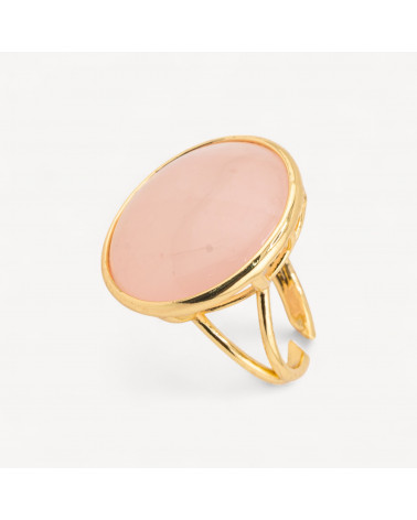 Anello Di Bronzo Con Pietra Naturale Incastonato Tondo Liscio 26mm Dorato Quarzo Rosa-ANELLI BRONZO CON PIETRE INCASTONATE | Worldofjewel.com