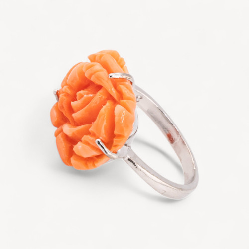 Ring mit Blume aus Bronze und Kunstharz, 22 x 16 mm, MOD1, Orange