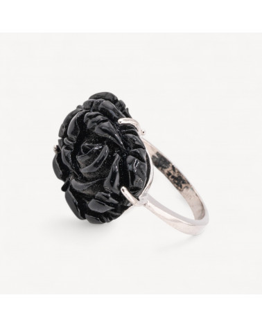 Anello Di Bronzo E Resina Fiore 22x16mm MOD1 Nero-ANELLI BIJOUX | Worldofjewel.com