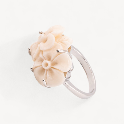 Bague fleur en bronze et résine 22x16mm MOD2 Blanc