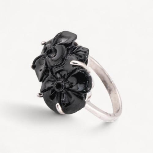 Bronze and Resin Flower Ring 22x16mm MOD2 Black