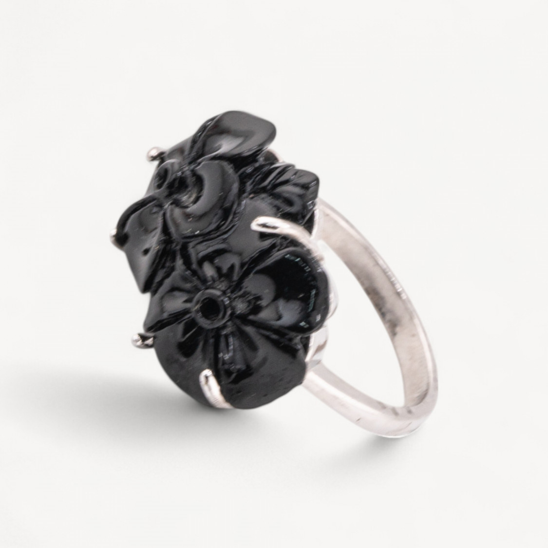 Anello Di Bronzo E Resina Fiore 22x16mm MOD2 Nero-ANELLI BIJOUX | Worldofjewel.com