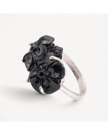 Anello Di Bronzo E Resina Fiore 22x16mm MOD2 Nero-ANELLI BIJOUX | Worldofjewel.com