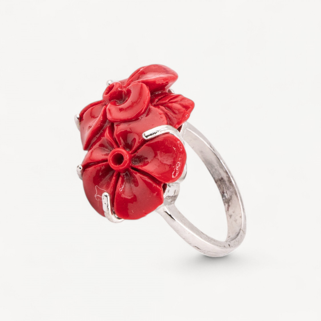 Bague fleur en bronze et résine 22x16mm MOD2 rouge-BAGUES BIJOUX | Worldofjewel.com