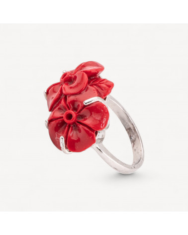 Anello Di Bronzo E Resina Fiore 22x16mm MOD2 Rosso-ANELLI BIJOUX | Worldofjewel.com