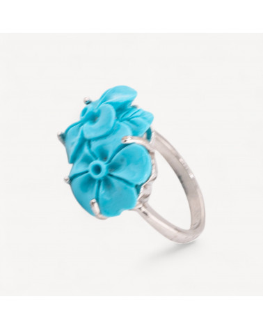 Anello Di Bronzo E Resina Fiore 22x16mm MOD2 Turchese-ANELLI BIJOUX | Worldofjewel.com