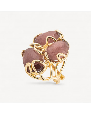 Anello Regolabile in Bronzo Dorato Collezione AURORA con Occhio Di Gatto Cipria | Gioiello Artigianale Donna 32x36mm-ANELLI BIJOUX DONNA AURORA BEST SELLER | Worldofjewel.com
