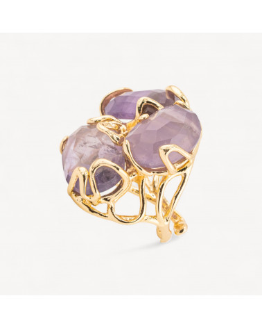 Anello Regolabile in Bronzo Dorato Collezione AURORA con Pietre Dure Ametista Lavanda | Gioiello Artigianale Donna 32x36mm-ANELLI BIJOUX DONNA AURORA BEST SELLER | Worldofjewel.com