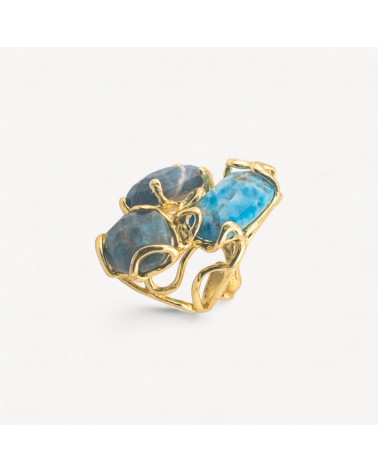 Anello Regolabile in Bronzo Dorato Collezione AURORA con Pietre Dure Apatite Chiaro | Gioiello Artigianale Donna 32x36mm-ANELLI BIJOUX DONNA AURORA BEST SELLER | Worldofjewel.com