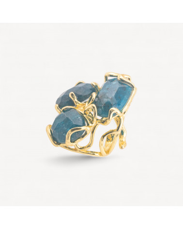 Anello Regolabile in Bronzo Dorato Collezione AURORA con Pietre Dure Apatite | Gioiello Artigianale Donna 32x36mm-ANELLI BIJOUX DONNA AURORA BEST SELLER | Worldofjewel.com