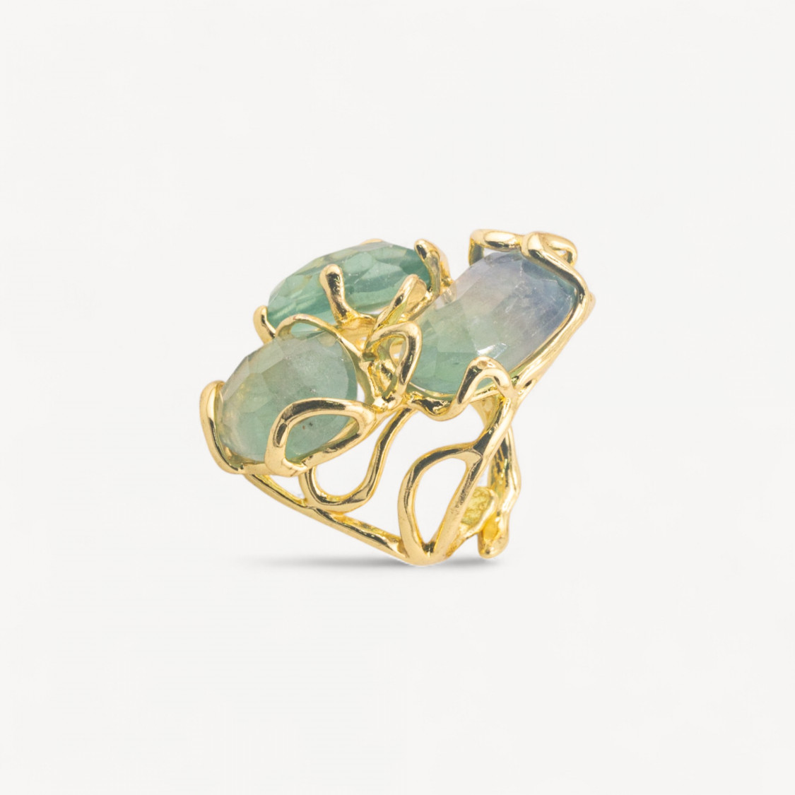 Anello Regolabile in Bronzo Dorato Collezione AURORA con Pietre Dure Fluorite | Gioiello Artigianale Donna 32x36mm-ANELLI BIJOUX DONNA AURORA BEST SELLER | Worldofjewel.com