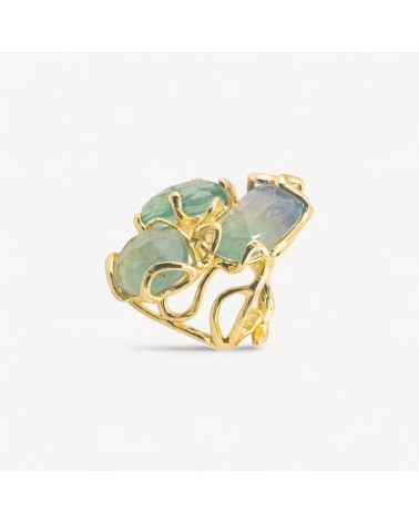 Anello Regolabile in Bronzo Dorato Collezione AURORA con Pietre Dure Fluorite | Gioiello Artigianale Donna 32x36mm-ANELLI BIJOUX DONNA AURORA BEST SELLER | Worldofjewel.com