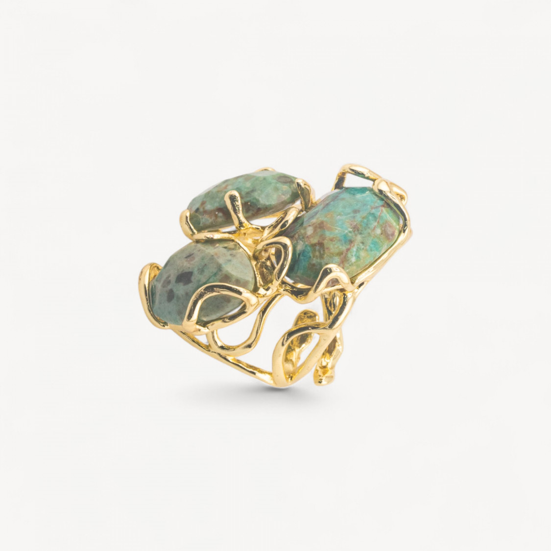 Anello Regolabile in Bronzo Dorato Collezione AURORA con Pietre Dure Giada | Gioiello Artigianale Donna 32x36mm Giada Africana-ANELLI BIJOUX DONNA AURORA BEST SELLER | Worldofjewel.com