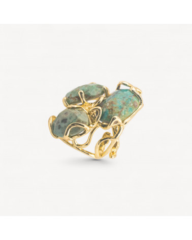 Anello Regolabile in Bronzo Dorato Collezione AURORA con Pietre Dure Giada | Gioiello Artigianale Donna 32x36mm-ANELLI BIJOUX DONNA AURORA BEST SELLER | Worldofjewel.com