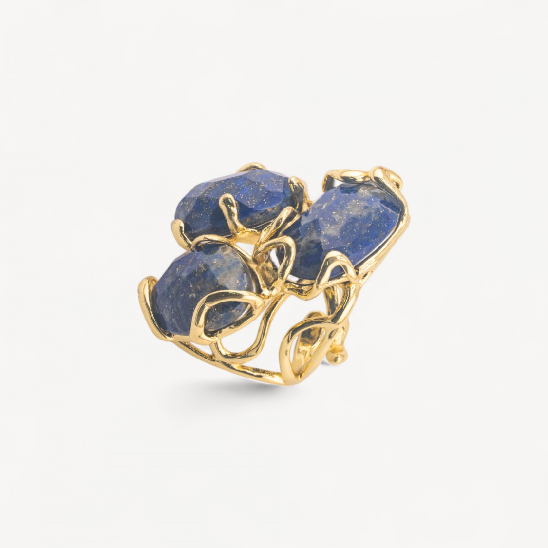 Anello Regolabile in Bronzo Dorato Collezione AURORA con Pietre Dure Lapislazzuli | Gioiello Artigianale Donna 32x36mm-ANELLI BIJOUX DONNA AURORA BEST SELLER | Worldofjewel.com