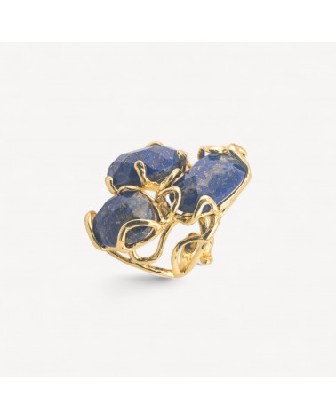 Anello Regolabile in Bronzo Dorato Collezione AURORA con Pietre Dure Lapislazzuli | Gioiello Artigianale Donna 32x36mm-ANELLI BIJOUX DONNA AURORA BEST SELLER | Worldofjewel.com