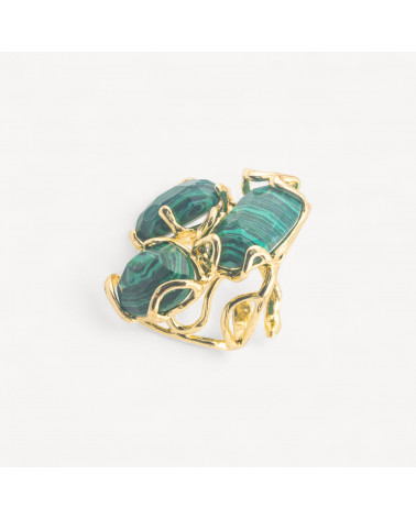 Anello Regolabile in Bronzo Dorato Collezione AURORA con Pietre Dure Pasta Di Malachite | Gioiello Artigianale Donna 32x36mm-ANELLI BIJOUX DONNA AURORA BEST SELLER | Worldofjewel.com