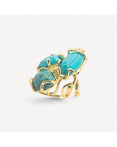 Anello Regolabile in Bronzo Dorato Collezione AURORA con Pietre Dure Turchesite | Gioiello Artigianale Donna 32x36mm-ANELLI BIJOUX DONNA AURORA BEST SELLER | Worldofjewel.com