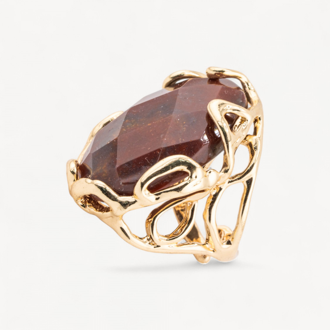 Anello Regolabile in Bronzo Dorato Collezione AURORA-1 con Pietre Dure Agata Indiana | Gioiello Artigianale Donna 28x32mm-ANELLI BIJOUX DONNA AURORA BEST SELLER | Worldofjewel.com