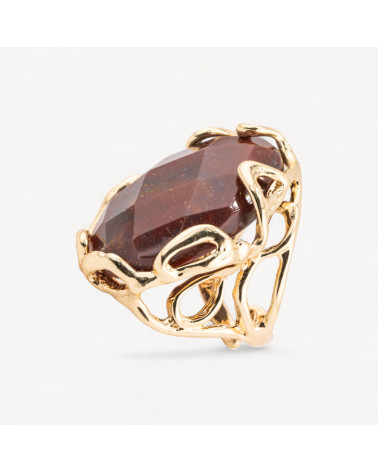 Anello Regolabile in Bronzo Dorato Collezione AURORA-1 con Pietre Dure Agata Indiana | Gioiello Artigianale Donna 28x32mm-ANELLI BIJOUX DONNA AURORA BEST SELLER | Worldofjewel.com