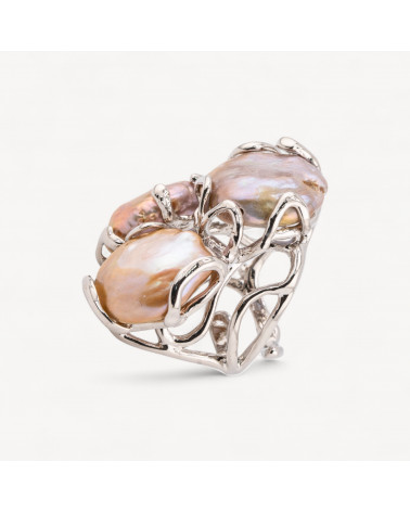 Anello Regolabile in Bronzo Rodiato Collezione AURORA con Perle Di Fiume Bronzo | Gioiello Artigianale Donna 32x36mm-ANELLI BIJOUX DONNA AURORA BEST SELLER | Worldofjewel.com