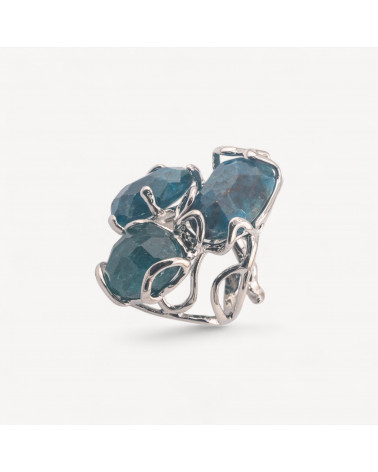 Anello Regolabile in Bronzo Rodiato Collezione AURORA con Pietre Dure Apatite| Gioiello Artigianale Donna 32x36mm-ANELLI BIJOUX DONNA AURORA BEST SELLER | Worldofjewel.com