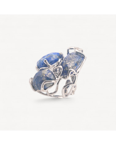 Anello Regolabile in Bronzo Rodiato Collezione AURORA con Pietre Dure Lapislazzuli | Gioiello Artigianale Donna 32x36mm-ANELLI BIJOUX DONNA AURORA BEST SELLER | Worldofjewel.com