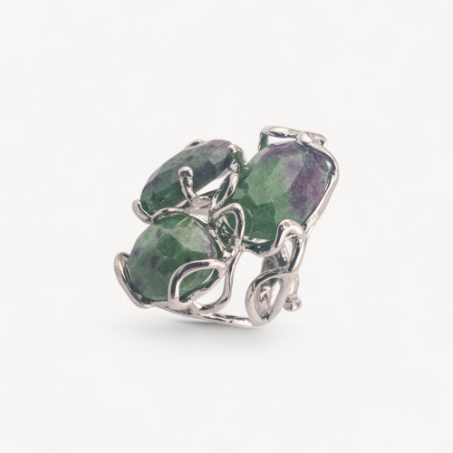 Bague ajustable en bronze rhodié de la collection Aurora avec pierres précieuses de zoïsite | Bijou artisanal pour femme 32 x 36