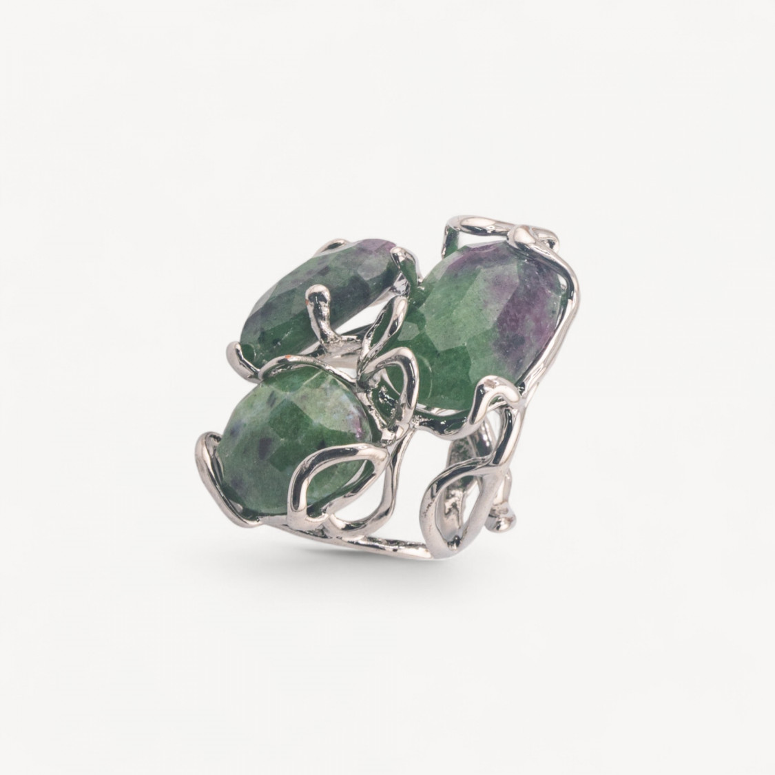 Anello Regolabile in Bronzo Rodiato Collezione AURORA con Pietre Dure Zoisite | Gioiello Artigianale Donna 32x36mm-ANELLI BIJOUX DONNA AURORA BEST SELLER | Worldofjewel.com