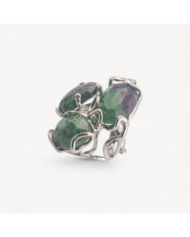Anello Regolabile in Bronzo Rodiato Collezione AURORA con Pietre Dure Zoisite | Gioiello Artigianale Donna 32x36mm-ANELLI BIJOUX DONNA AURORA BEST SELLER | Worldofjewel.com