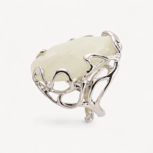 Verstellbarer, rhodiniert Bronzering aus der Aurora-1 Kollektion mit Jade-Edelsteinen | Handgefertigter Damenschmuck 28 x 32 mm