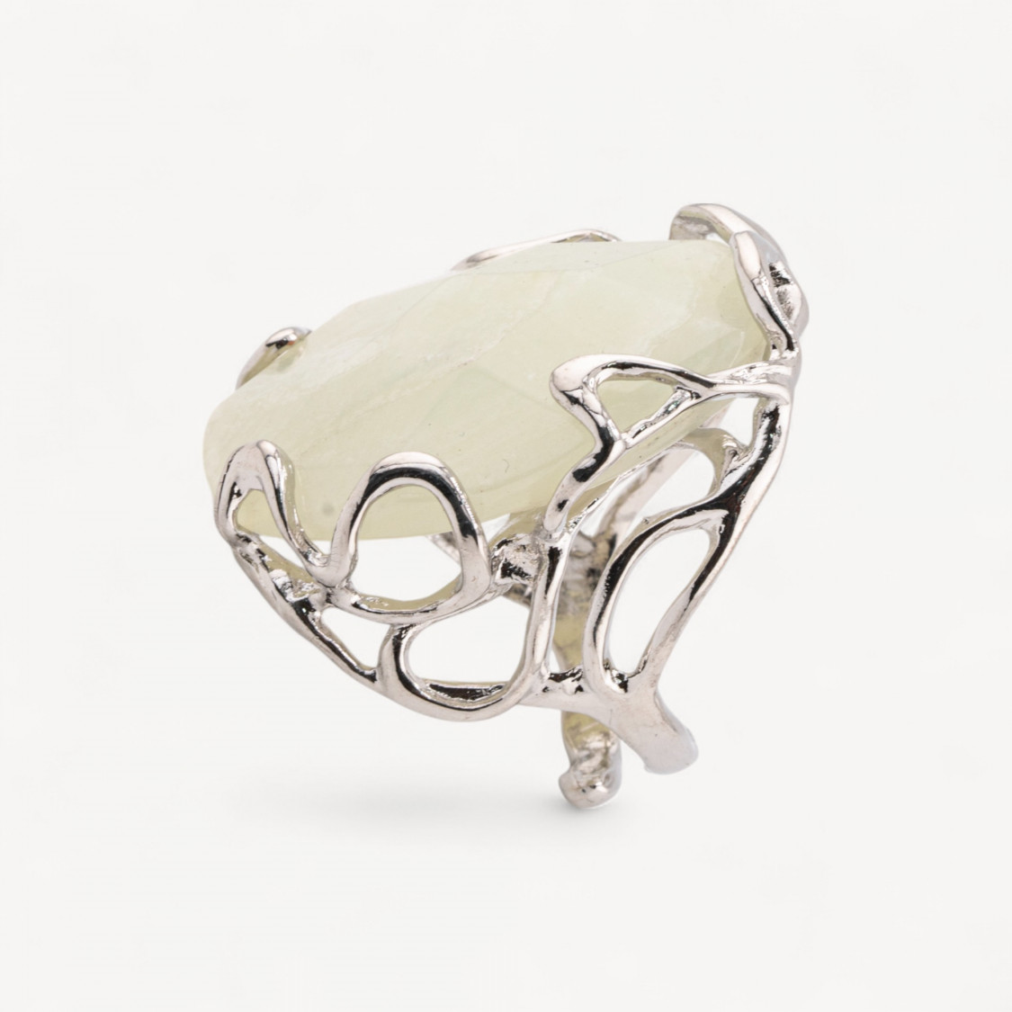 Anello Regolabile in Bronzo Rodiato Collezione AURORA-1 con Pietre Dure Jade | Gioiello Artigianale Donna 28x32mm-ANELLI BIJOUX DONNA AURORA BEST SELLER | Worldofjewel.com
