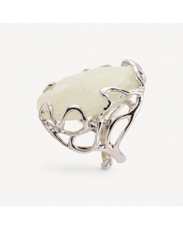 Anello Regolabile in Bronzo Rodiato Collezione AURORA-1 con Pietre Dure Jade | Gioiello Artigianale Donna 28x32mm-ANELLI BIJOUX DONNA AURORA BEST SELLER | Worldofjewel.com