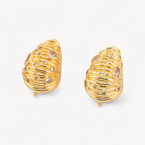 Tige de boucle d'oreille en bronze 16 x 25 mm, plaquée or, blanche transparente, 1 paire