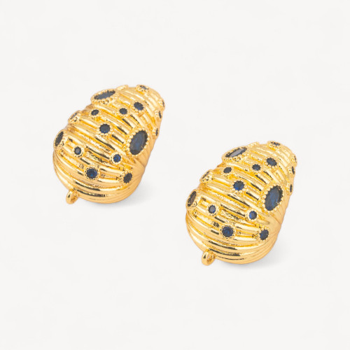 Tige de base de boucle d'oreille en bronze 16 x 25 mm, 1 paire, or et bleu