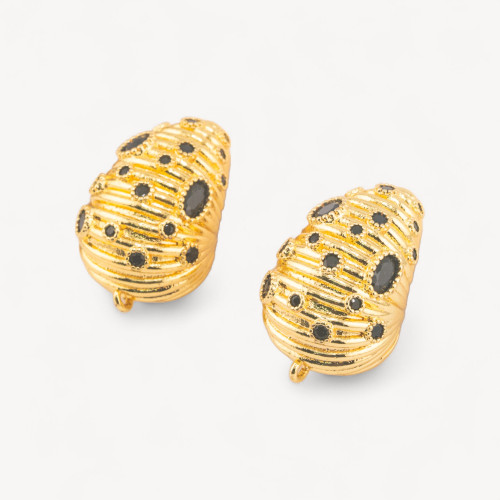 Bronze Earring Base Pin 16x25mm 1 Pair Gold Black