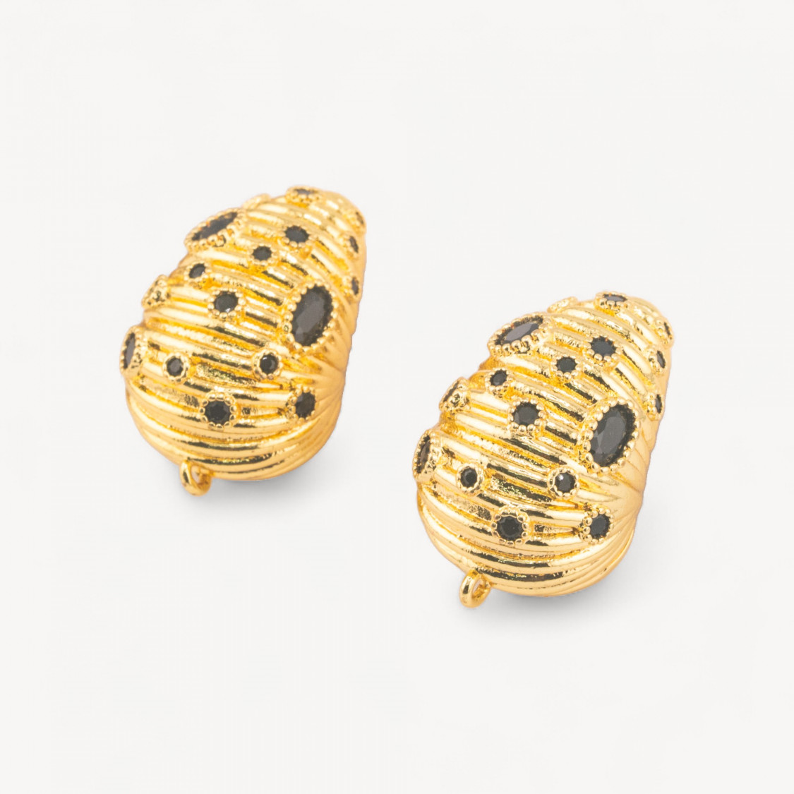 Base para pendientes de bronce, 16 x 25 mm, 1 par, dorado y negro-BASES PARA PENDIENTES DE LATÓN Y BRONCE | Worldofjewel.com