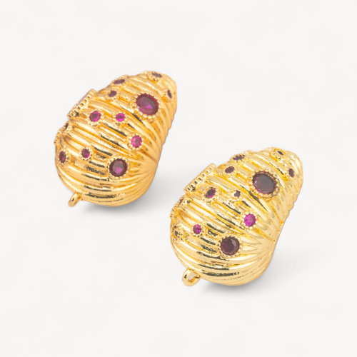 Bronze Earring Base Pin 16x25mm 1 Pair Red Gold