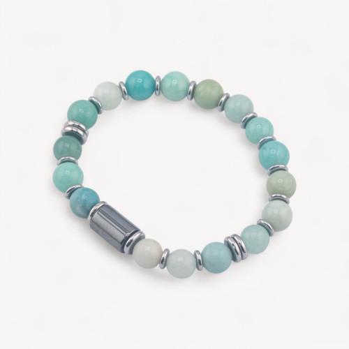 Pulsera de Hombre con Piedras Naturales de 8mm y Cilindro de Amazonita de 8x12mm