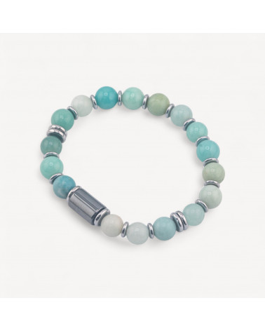 Bracciale Uomo Con Pietre Naturali da 8mm e Cilindro Da 8x12mm Amazzonite-LÍNEA HOMBRE | Worldofjewel.com