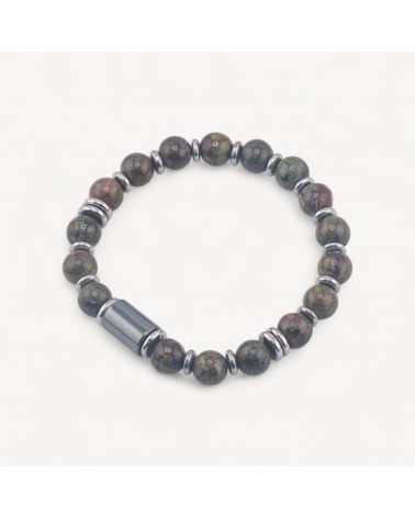 Bracciale Uomo Con Pietre Naturali da 8mm e Cilindro Da 8x12mm Diaspro Floreale-LÍNEA HOMBRE | Worldofjewel.com