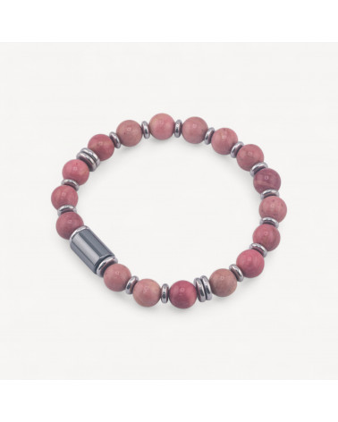 Bracciale Uomo Con Pietre Naturali da 8mm e Cilindro Da 8x12mm Rodonite-LÍNEA HOMBRE | Worldofjewel.com