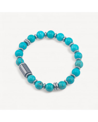 Bracciale Uomo Con Pietre Naturali da 8mm e Cilindro Da 8x12mm Turchese-LÍNEA HOMBRE | Worldofjewel.com