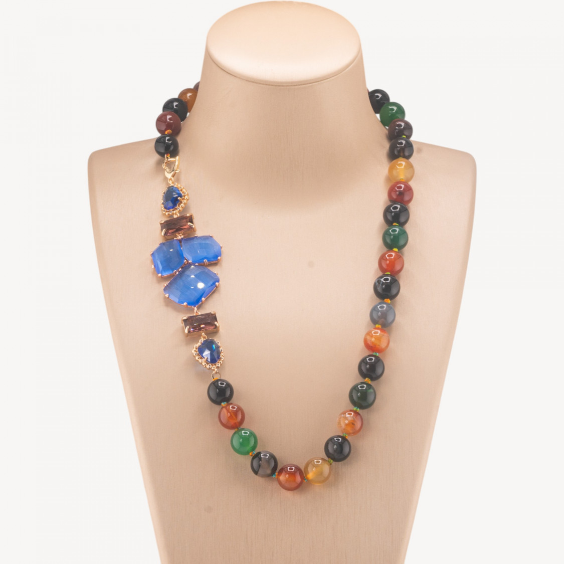 Collana Bijoux Con Pietre Dure e Laterale in Cristalli e Occhi di Gatto 60cm Mix e Blu-COLLANE DESIGN CON PIETRE NATURALI E PERLE | Worldofjewel.com