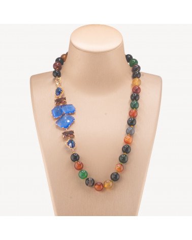 Collana Bijoux Con Pietre Dure e Laterale in Cristalli e Occhi di Gatto 60cm Mix e Blu-COLLANE DESIGN CON PIETRE NATURALI E PERLE | Worldofjewel.com