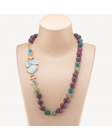 Collana Bijoux Con Pietre Dure e Laterale in Cristalli e Occhi di Gatto 60cm Mix E Celeste-COLLANE DESIGN CON PIETRE NATURALI E PERLE | Worldofjewel.com