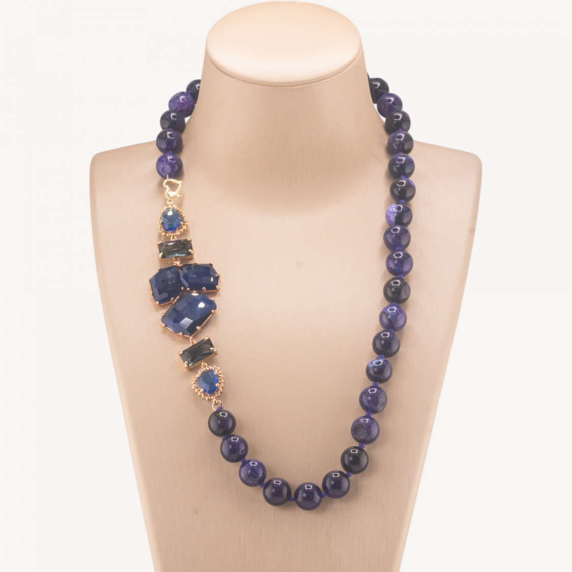 Collana Bijoux Con Pietre Dure e Laterale in Cristalli e Occhi di Gatto 60cm Viola-COLLANE DESIGN CON PIETRE NATURALI E PERLE | Worldofjewel.com